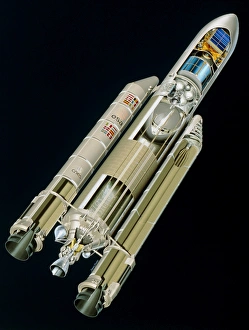 Artwork of the Ariane 5 launcher with 2 satellites Artwork of the Ariane 5 launcher with 2 satellites