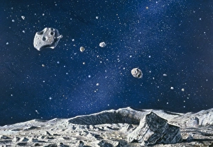 Artwork of asteroids from an asteroids surface Artwork of asteroids from an asteroids surface