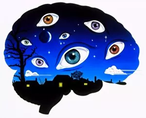 Images Dated 4th October 2002: Artwork of brain depicting insomnia, or dreaming