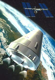 Artwork of a CTV craft supplying the Space Station Artwork of a CTV craft supplying the Space Station