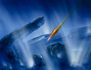 Artwork of Deep Impact impactor hitting comet Artwork of Deep Impact impactor hitting comet