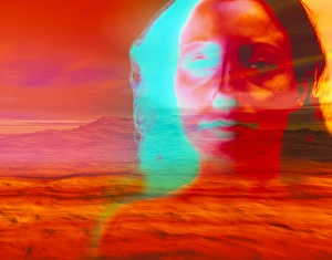 Artwork of depressed woman with a barren landscape Artwork of depressed woman with a barren landscape