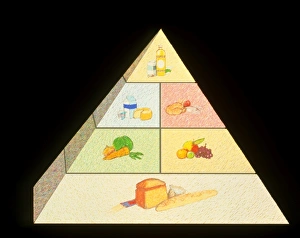 Artwork of a food pyramid for good nutrition Artwork of a food pyramid for good nutrition