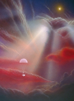 Artwork of Galileo probe in Jupiters atmosphere Artwork of Galileo probe in Jupiters atmosphere