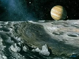 Images Dated 19th October 1999: Artwork of Jupiter rising above Ganymedes surface