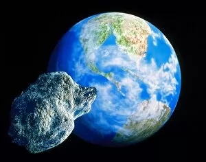 Images Dated 11th January 1995: Artwork of K / T asteroid approaching Earth