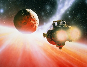 Artwork of a moonlet caught in Jupiters gravity Artwork of a moonlet caught in Jupiters gravity