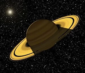 Artwork of Saturn casting a shadow on its rings