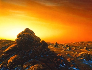 Artwork of sunrise over the surface of Mars Artwork of sunrise over the surface of Mars