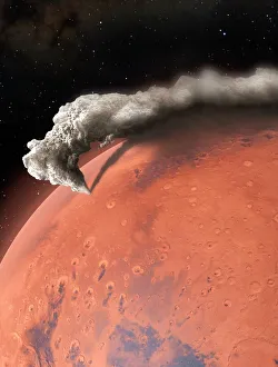 Artwork of supervolcano erupting on Mars Artwork of supervolcano erupting on Mars