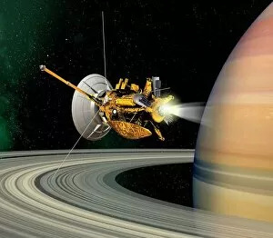 Solar System Collection: Cassini-Huygens probe at Saturn, artwork