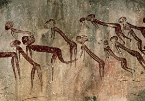 Cave painting: Kolo figures with head-dresses Cave painting: Kolo figures with head-dresses