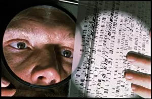 Images Dated 9th May 1997: cientist studies DNA autoradiogram with magnifier