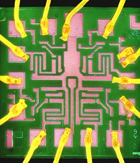 Images Dated 2nd August 1993: Coloured SEM of a 7401 TTL integrated circuit