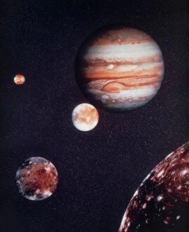 Satellite Imagery Collection: Composite image of Jupiter & four of its moons