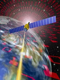 Images Dated 30th March 2004: Computer art of communication satellite over Earth