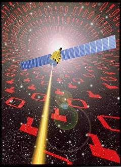 Computer art of a digital communications satellite Computer art of a digital communications satellite