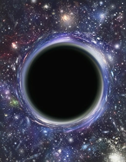 Computer artwork of a black hole against starfield Computer artwork of a black hole against starfield