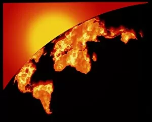 Images Dated 4th September 1998: Computer artwork of Earth with burning continents