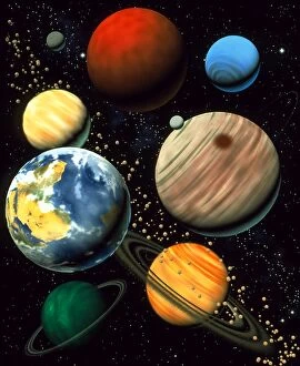 Computer artwork showing planets of solar system