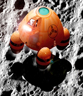 Computer artwork of shuttle on moons surface Computer artwork of shuttle on moons surface