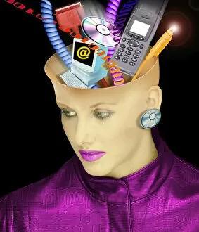 Technological Communication Collection: Concept of a womans head and communication