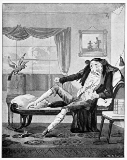 Cramp of the foot, satirical artwork Cramp of the foot, satirical artwork