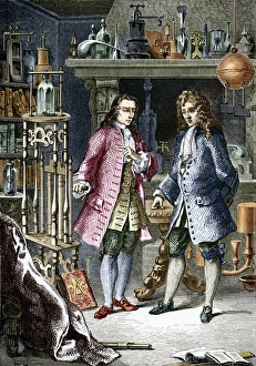 Denis Papin and Robert Boyle, engraving Denis Papin and Robert Boyle, engraving