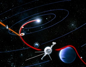 Diagram of paths taken by the 2 Voyager spacecraft Diagram of paths taken by the 2 Voyager spacecraft