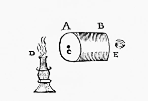 Drawing of a simple single lens microscope Drawing of a simple single lens microscope