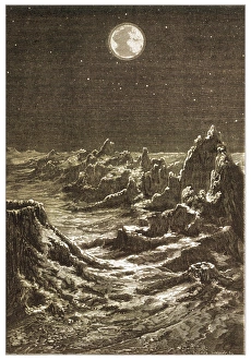 Earth over lunar landscape, 19th century Earth over lunar landscape, 19th century