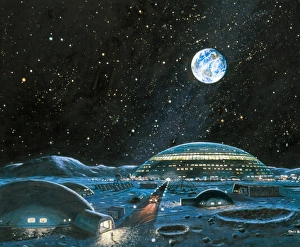 Images Dated 21st November 2002: Earth seen above a city on the Moon