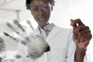 Scientist In Lab Coat Prints: Forensic scientist