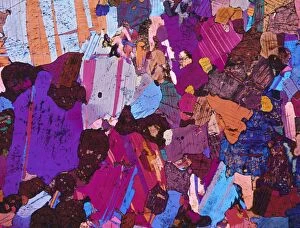 Gabbro rock, polarised light micrograph