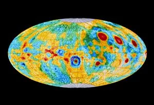 Images Dated 14th April 2003: Gravity anomaly map of moon, Mollweide projection