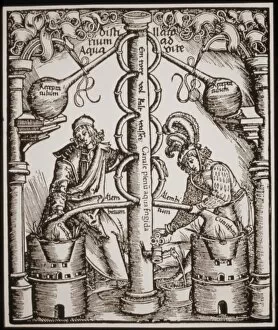 Illustration of 16th Century alcohol distillation