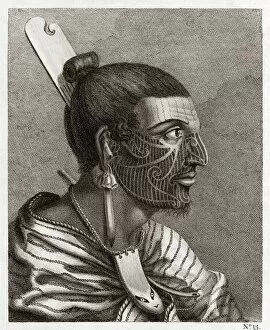 Maori Collection: Maori man, profile, 18th century