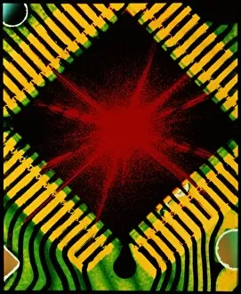 Images Dated 1st March 1994: Microchip and laser pattern