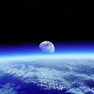 Moon ris ing over Earths  horizon
