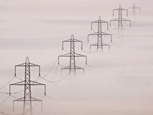National Grid pylons in the mist