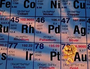 Images Dated 12th December 1994: Nuggets of gold on periodic table