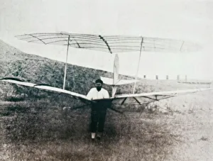 Print of Otto Lilienthal in glider, 1895