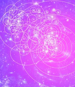 Particle tracks on Print of Galaxies