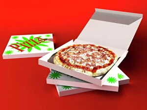 Pizza in box, computer artwork