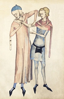 Pulse measurement, 14th century artwork Pulse measurement, 14th century artwork