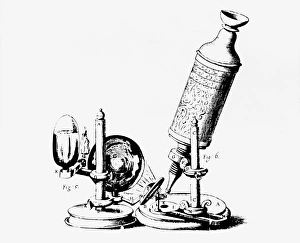Robert Hookes microscope in Micrographia 1665 Robert Hookes microscope in Micrographia 1665