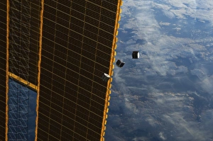 Satellites and ISS solar panel in space Satellites and ISS solar panel in space