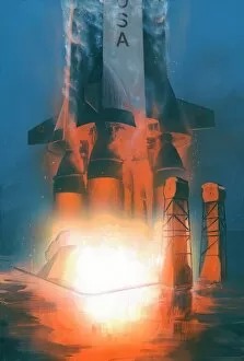 Spacecraft Gallery: Saturn V rocket launch, artwork