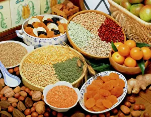 Selection of pulses, nuts and dried & fresh fruits Selection of pulses, nuts and dried & fresh fruits