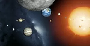 Solar system planets and Sun, artwork